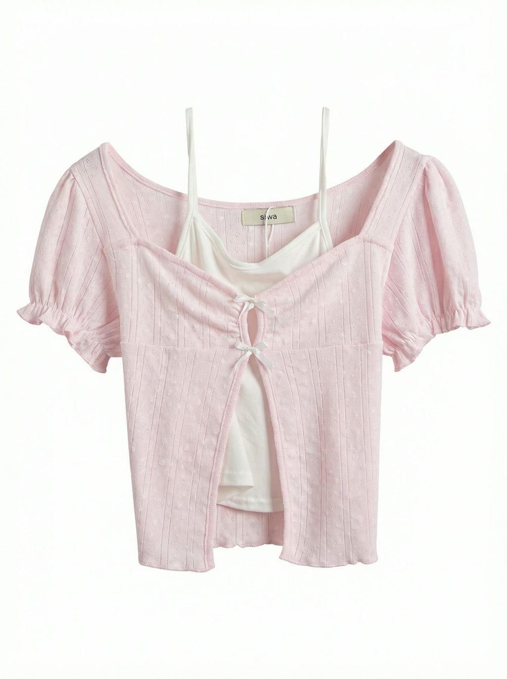 《泰國製造》粉紅色碎花假兩件上衣