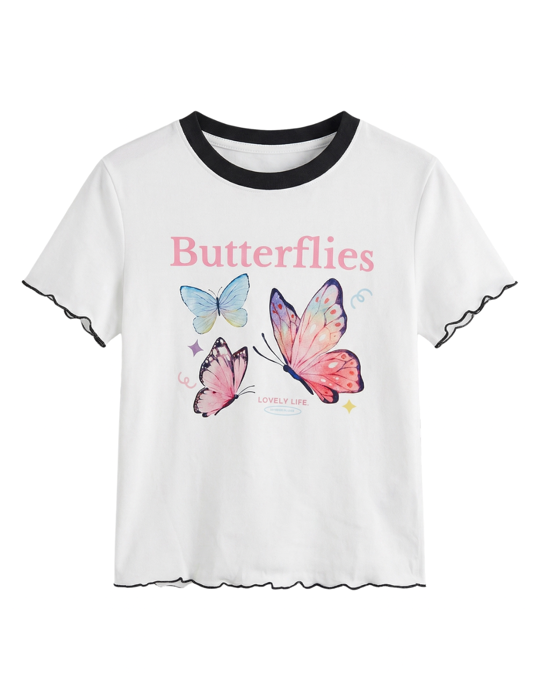 《泰國製造》*online 優惠*蝴蝶圖案木耳邊tee