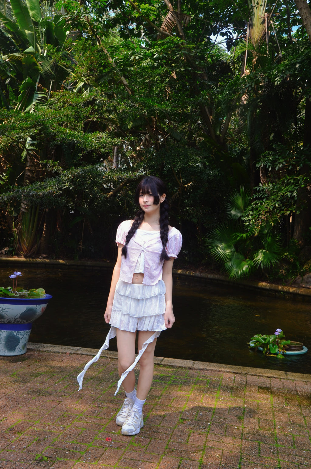 《泰國製造》粉紅色碎花假兩件上衣