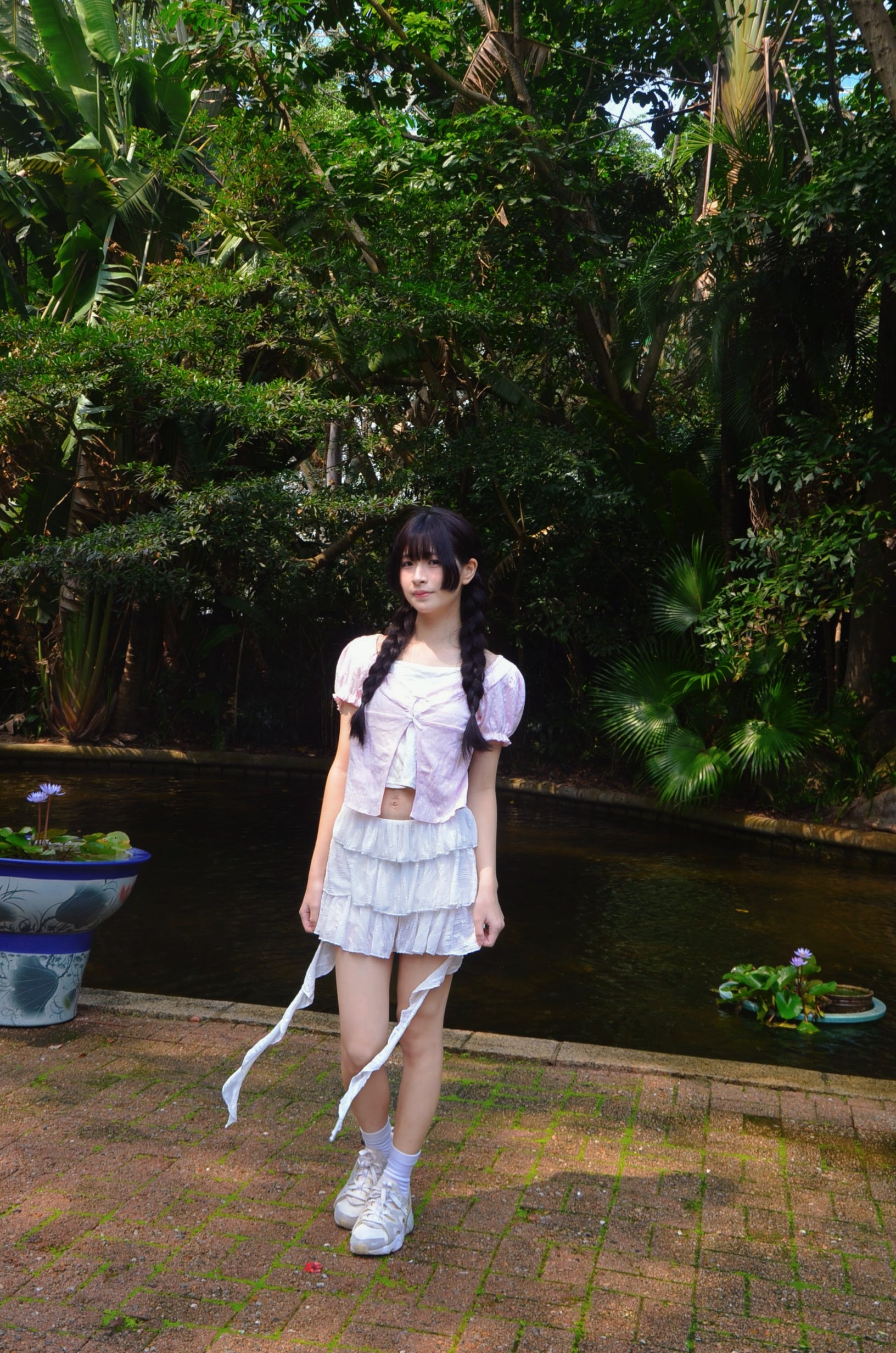 《泰國製造》粉紅色碎花假兩件上衣