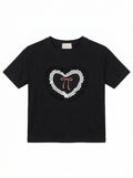 《泰國製造》黑色立體心心蝴蝶結tee