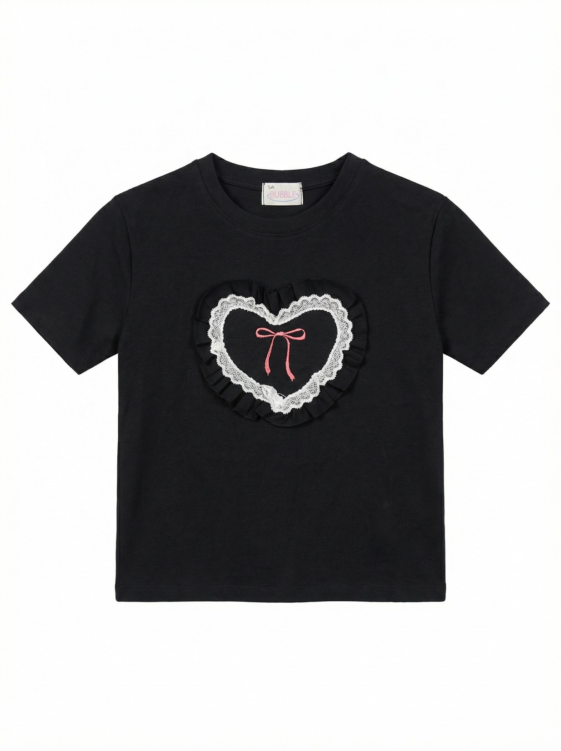 《泰國製造》黑色立體心心蝴蝶結tee