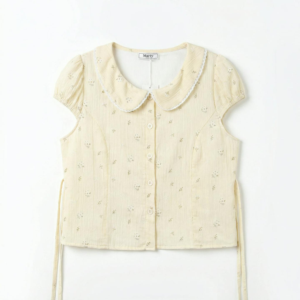 《泰國製造》粉黃色碎花圓領上衣