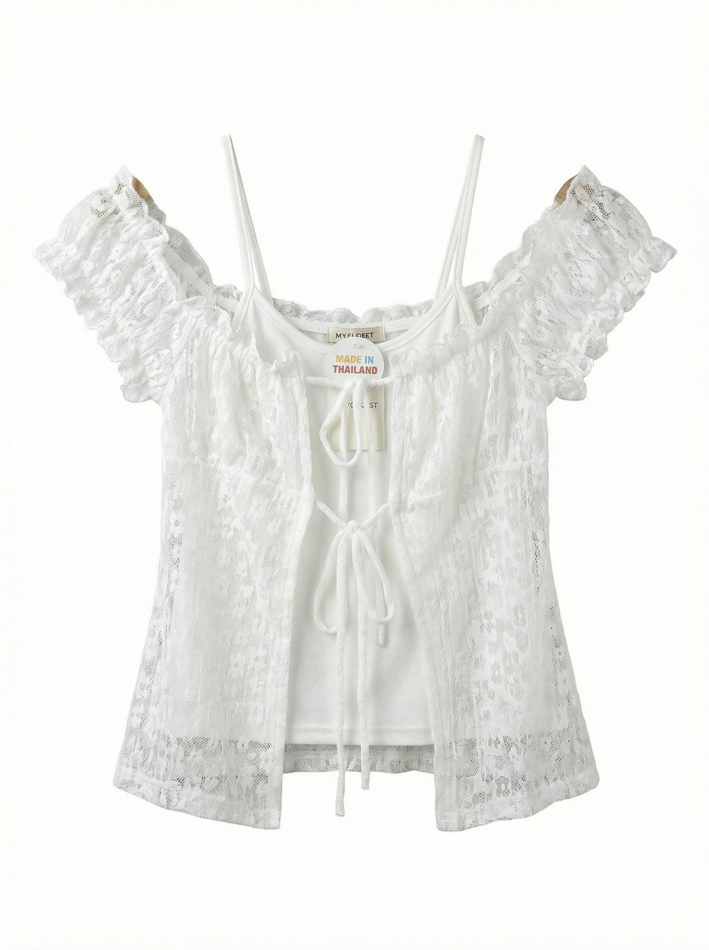 《泰國製造》白色喱士假兩件上衣