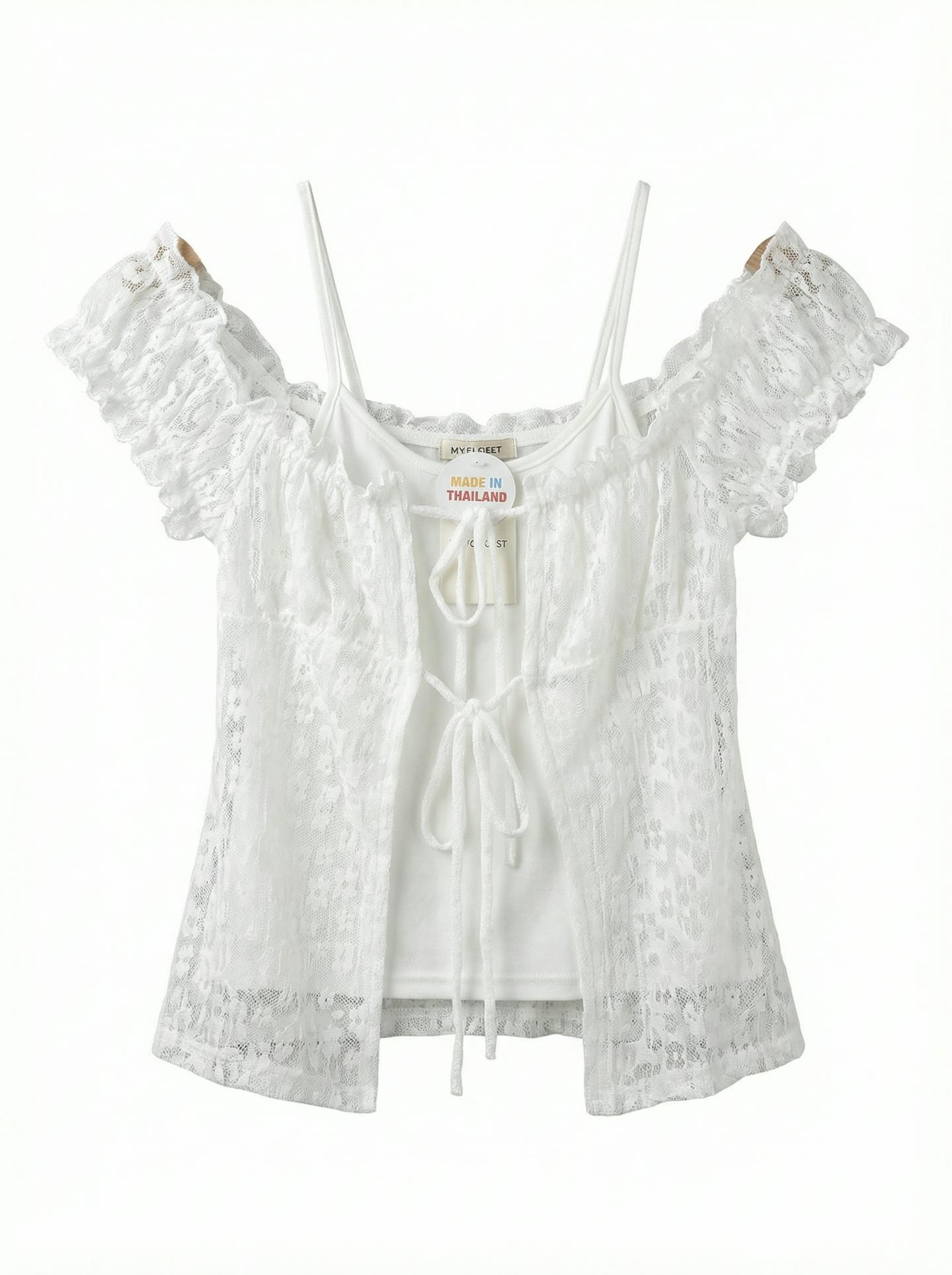 《泰國製造》白色喱士假兩件上衣