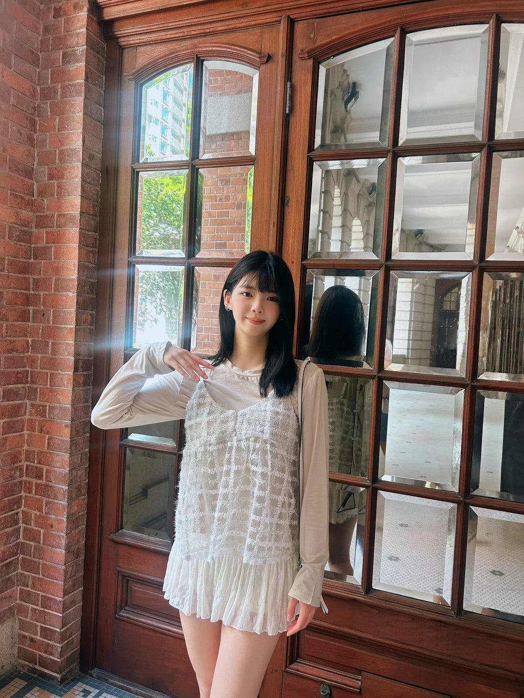 《自家設計》小香風立體格紋吊帶上衣
