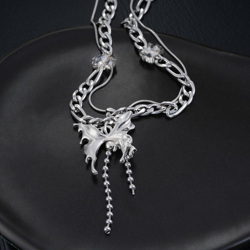 2連・レイヤードバタフライモチーフネックレス