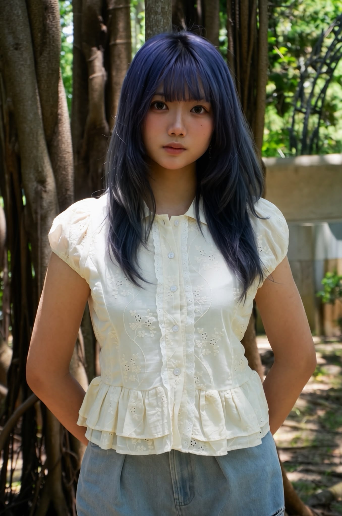 《泰國製造》淡黃花邊裇衫